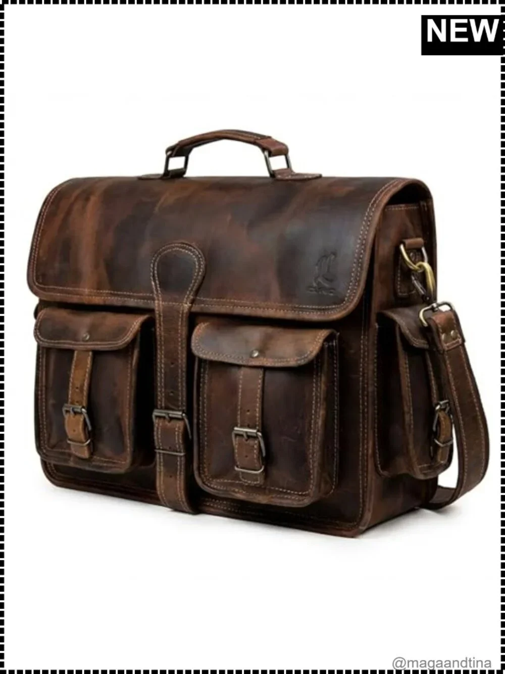 Handcrafted Leather Messenger Bag 16 Inch Laptop Crossbody Satchel Briefcase